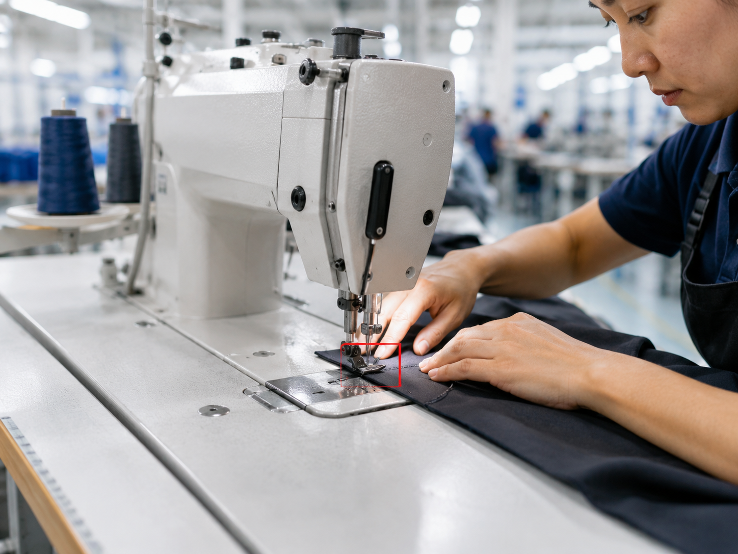Garment defect inspection at an industrial sewing station
